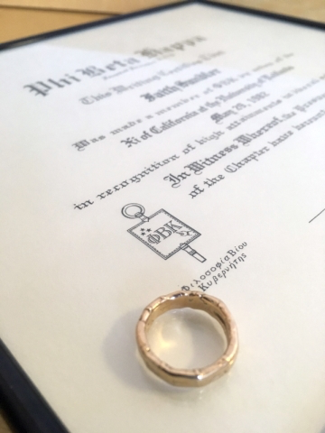 photo of Phi Beta Kappa certificate and ring